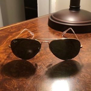 RayBan Aviators, black lens with gold frames